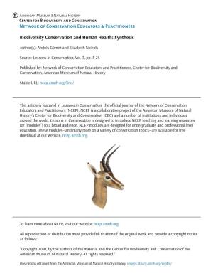 Biodiversity Conservation and Human Health: Synthesis