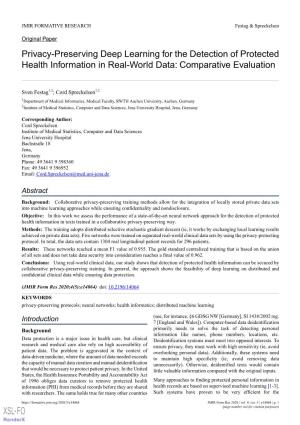 Privacy-Preserving Deep Learning for the Detection of Protected Health Information in Real-World Data: Comparative Evaluation