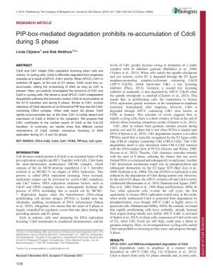 PIP-Box-Mediated Degradation Prohibits Re-Accumulation of Cdc6 During S Phase