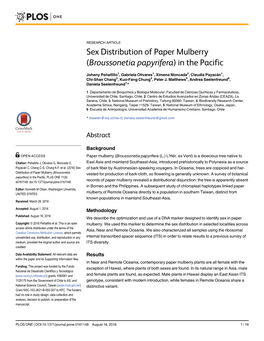 Sex Distribution of Paper Mulberry (Broussonetia Papyrifera) in the Pacific
