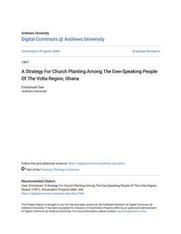 A Strategy for Church Planting Among the Ewe-Speaking People of the Volta Region, Ghana