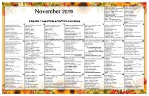 Fairfield Parkview Activities Calendar