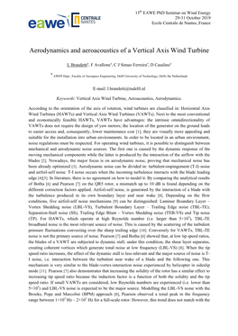 Aerodynamics and Aeroacoustics of a Vertical Axis Wind Turbine