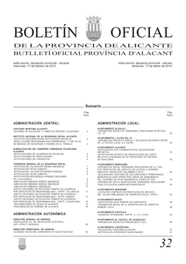 BOLETÍN OFICIAL DE LA PROVINCIA DE ALICANTE BUTLLETÍ OFICIAL PROVÍNCIA D'alacant Edita Excma