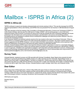 Mailbox - ISPRS in Africa (2) ISPRS in Africa (2)