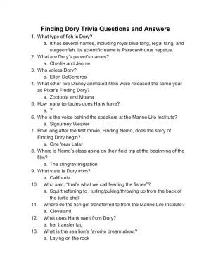 Finding Dory Trivia Questions and Answers 1