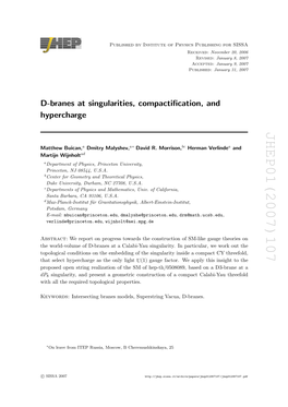 D-Branes at Singularities, Compactification, and Hypercharge