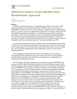 PROTEIN STRUCTURE PREDICTION Bioinformatic Approach Edited by IGOR F