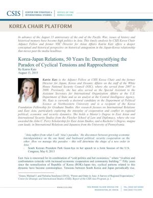 Korea-Japan Relations, 50 Years In: Demystifying the Paradox of Cyclical Tensions and Rapprochement by Katrin Katz August 13, 2015