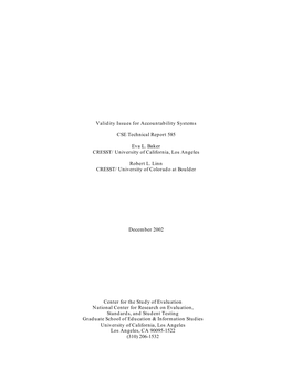 Validity Issues for Accountability Systems CSE Technical Report 585