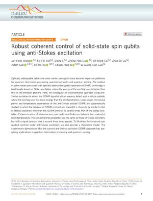 Robust Coherent Control of Solid-State Spin Qubits Using Anti-Stokes Excitation