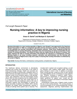 Nursing Informatics: a Key to Improving Nursing Practice in Nigeria