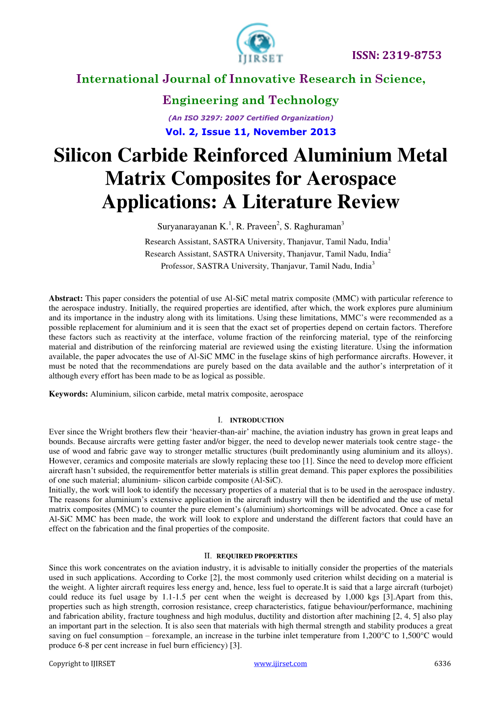 Silicon Carbide Reinforced Aluminium Metal Matrix Composites for Aerospace Applications: a Literature Review