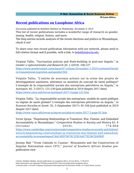 Recent Publications on Lusophone Africa