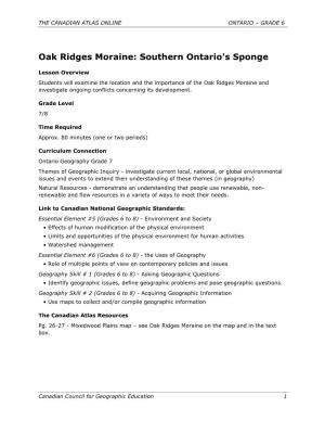 Oak Ridges Moraine: Southern Ontario's Sponge