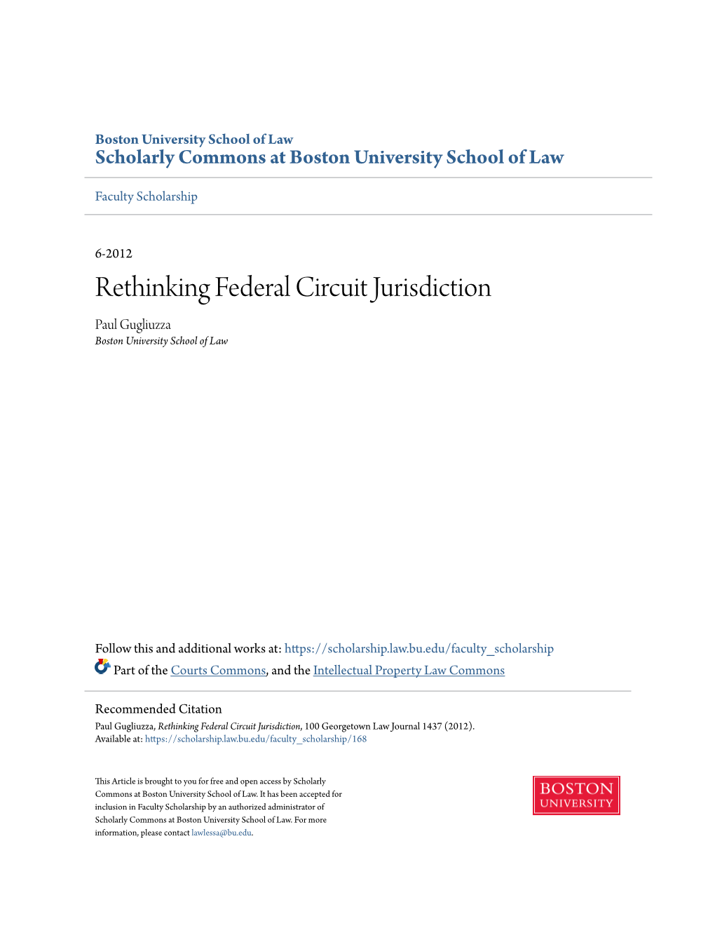 Rethinking Federal Circuit Jurisdiction Paul Gugliuzza Boston University School of Law