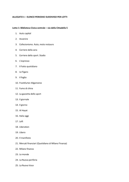 Allegato 1 – Elenco Periodici Suddiviso Per Lotti