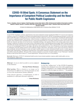 COVID‑19 Blind Spots: a Consensus Statement on the Importance of Competent Political Leadership and the Need for Public Health Cognizance