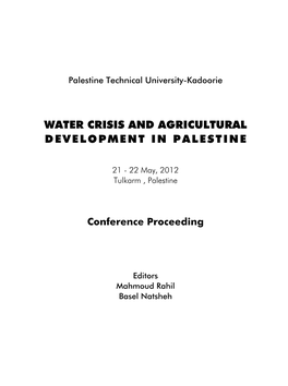 Water Crisis and Agricultural Development in Palestine