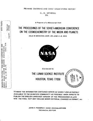 On the Cosmochemistry of the Moon and Planets Held in Moscow,Ussr, on June 4-8, 1974