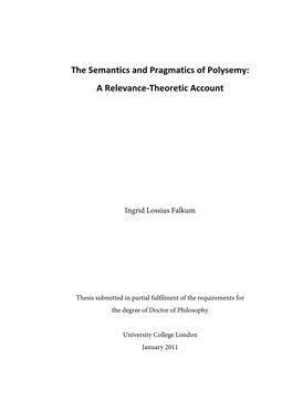 The Semantics and Pragmatics of Polysemy: a Relevance-Theoretic Account