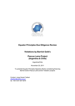 Equator Principles Due Diligence Review – on Barrick's Pascua Lama