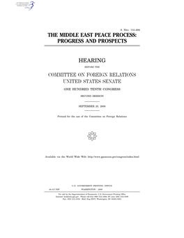 The Middle East Peace Process: Progress and Prospects Hearing