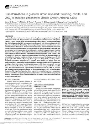 Twinning, Reidite, and Zro in Shocked Zircon from Meteor Crater