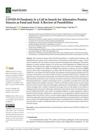 COVID-19 Pandemic Is a Call to Search for Alternative Protein Sources As Food and Feed: a Review of Possibilities