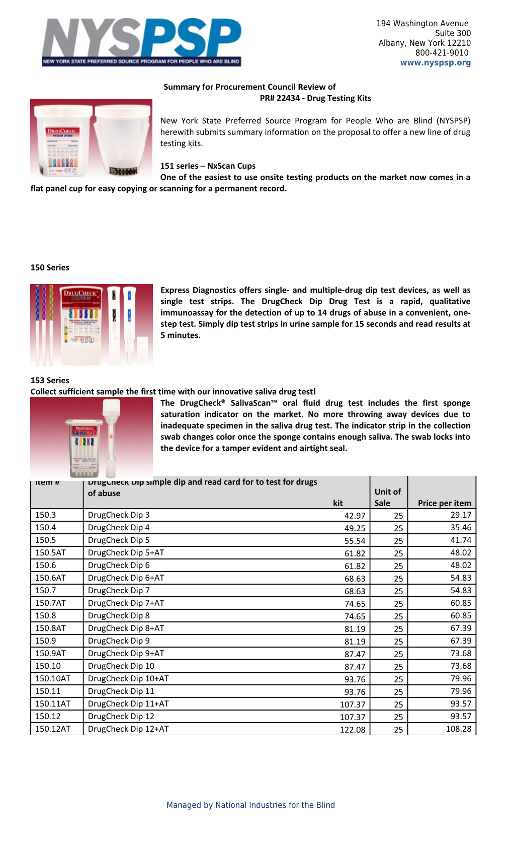 Summary for Procurement Council Review Of