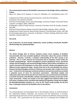 The Environmental Context of the Neolithic Monuments on the Brodgar Isthmus, Mainland, 2 Orkney 3 Bates, C.R.1, Bates, M