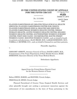 Opinion Refers to All Plaintiffs Collectively As “Planned Parenthood.” 2 Case: 13-51008 Document: 00512426546 Page: 3 Date Filed: 10/31/2013