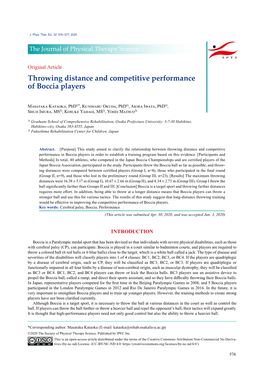 Throwing Distance and Competitive Performance of Boccia Players