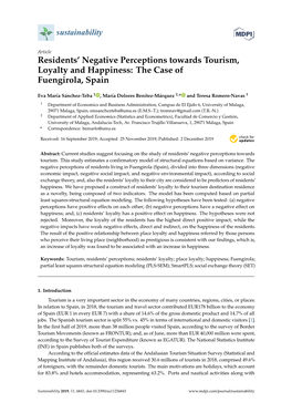 Residents' Negative Perceptions Towards Tourism, Loyalty and Happiness: the Case of Fuengirola, Spain