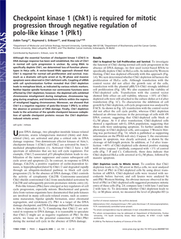 Checkpoint Kinase 1 (Chk1) Is Required for Mitotic Progression Through Negative Regulation of Polo-Like Kinase 1 (Plk1)