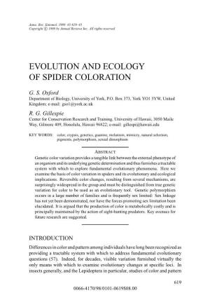 Evolution and Ecology of Spider Coloration