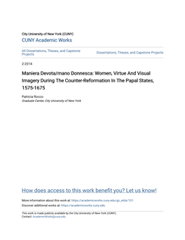 Women, Virtue and Visual Imagery During the Counter-Reformation in the Papal States, 1575-1675