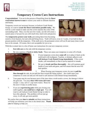 Temporary Crown Care Instructions
