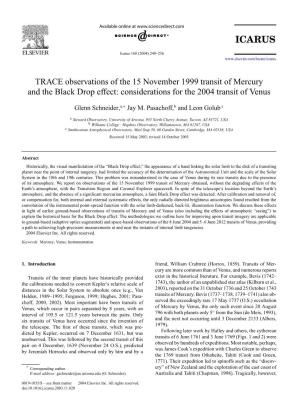 TRACE Observations of the 15 November 1999 Transit of Mercury and the Black Drop Effect: Considerations for the 2004 Transit of Venus