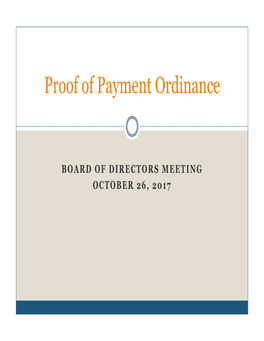 Proof of Payment Ordinance