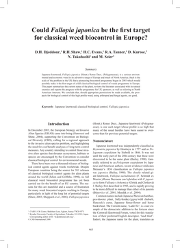 Could Fallopia Japonica Be the First Target for Classical Weed Biocontrol in Europe?