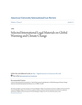 Selected International Legal Materials on Global Warming and Climate Change