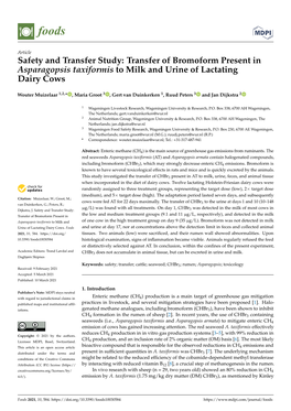Transfer of Bromoform Present in Asparagopsis Taxiformis to Milk and Urine of Lactating Dairy Cows