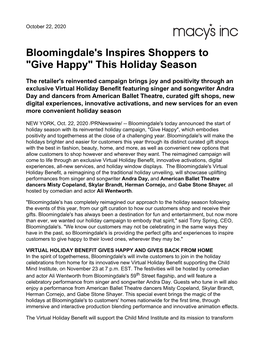 Bloomingdale's Inspires Shoppers to "Give Happy" This Holiday Season