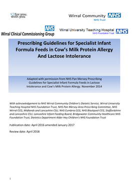 Prescribing Guidelines for Specialist Infant Formula Feeds in Cow's Milk