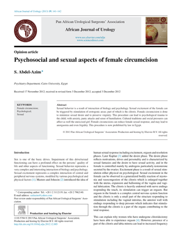Psychosocial and Sexual Aspects of Female Circumcision