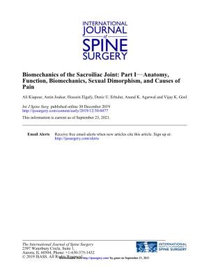 Biomechanics of the Sacroiliac Joint: Part I−−Anatomy, Function, Biomechanics, Sexual Dimorphism, and Causes of Pain