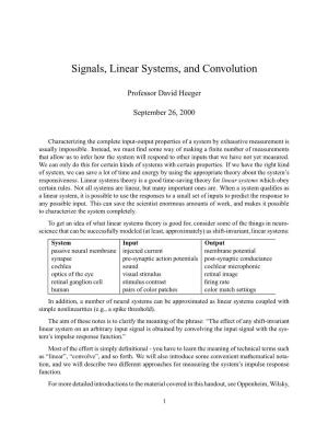 Signals, Linear Systems, and Convolution