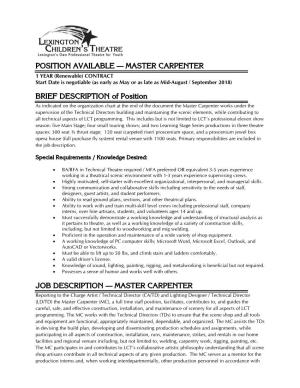 Position Available — Master Carpenter Brief