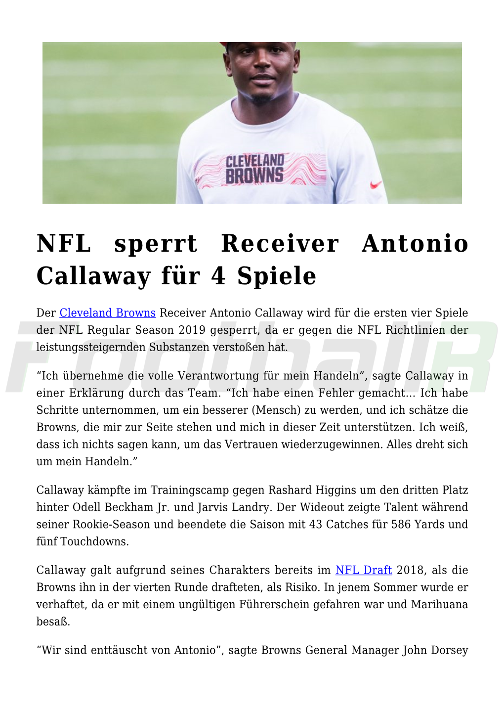 NFL Sperrt Receiver Antonio Callaway Für 4 Spiele